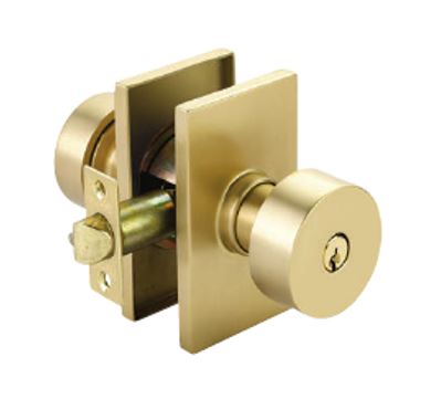 Emtek Contemporary Round Keyed Entry Door Knob with Rectangular Rosette
